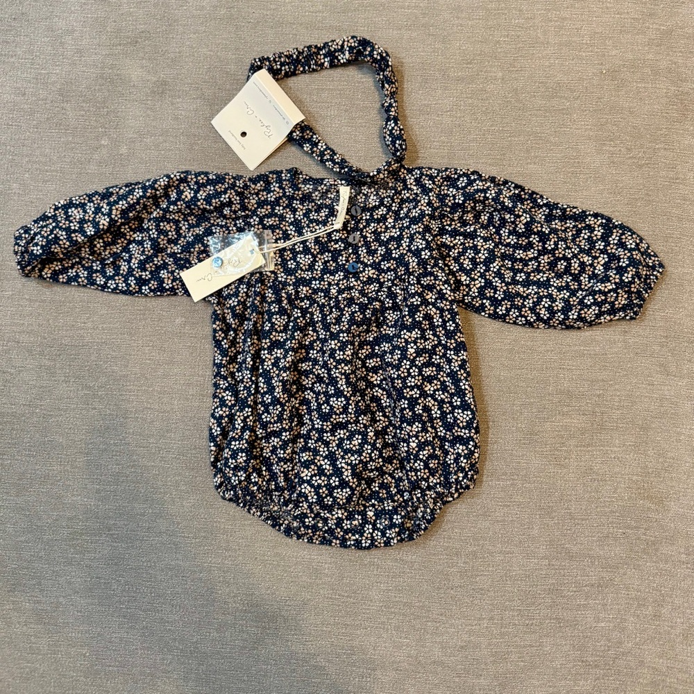 Rylee + Cru 3-6m Floral Blue Baby Romper and headband - NWT